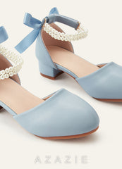 Satin Bow Pearl Strap Girl's Block Heels for Little & Big Kids
