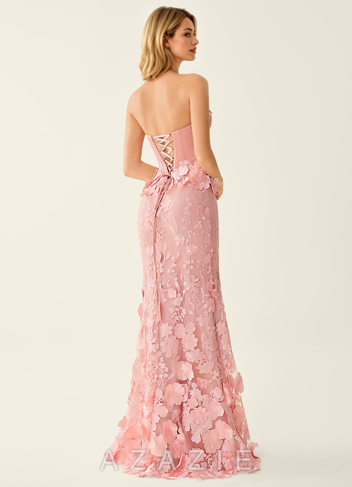 Wrensincia Pink 3D Flower Lace Satin Prom Dress  sp_pink_#pk437