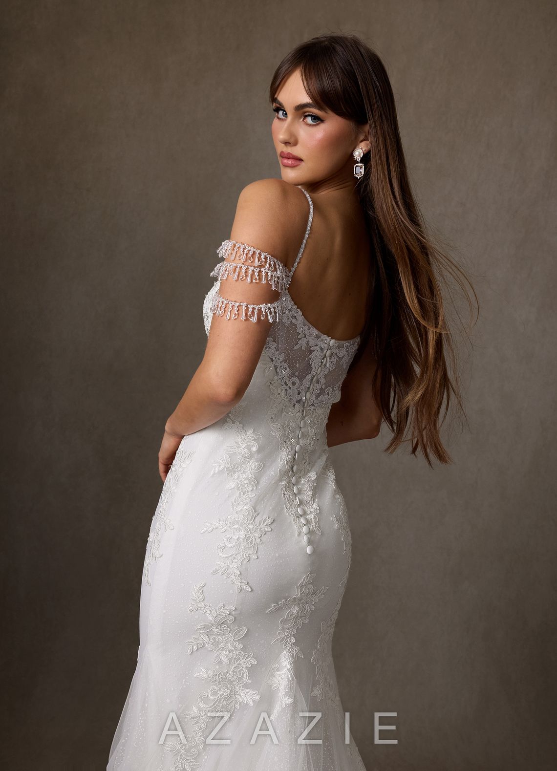 Azazie Saskia Wedding Dress Diamond White Mermaid Sequins Tulle Dress diamond_white
