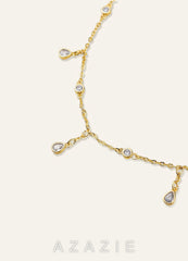Crystal Teardrop Strands Necklace  gold