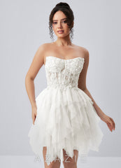 Madeline White Strapless 3D Floral Tulle Lace-Up Mini Dress