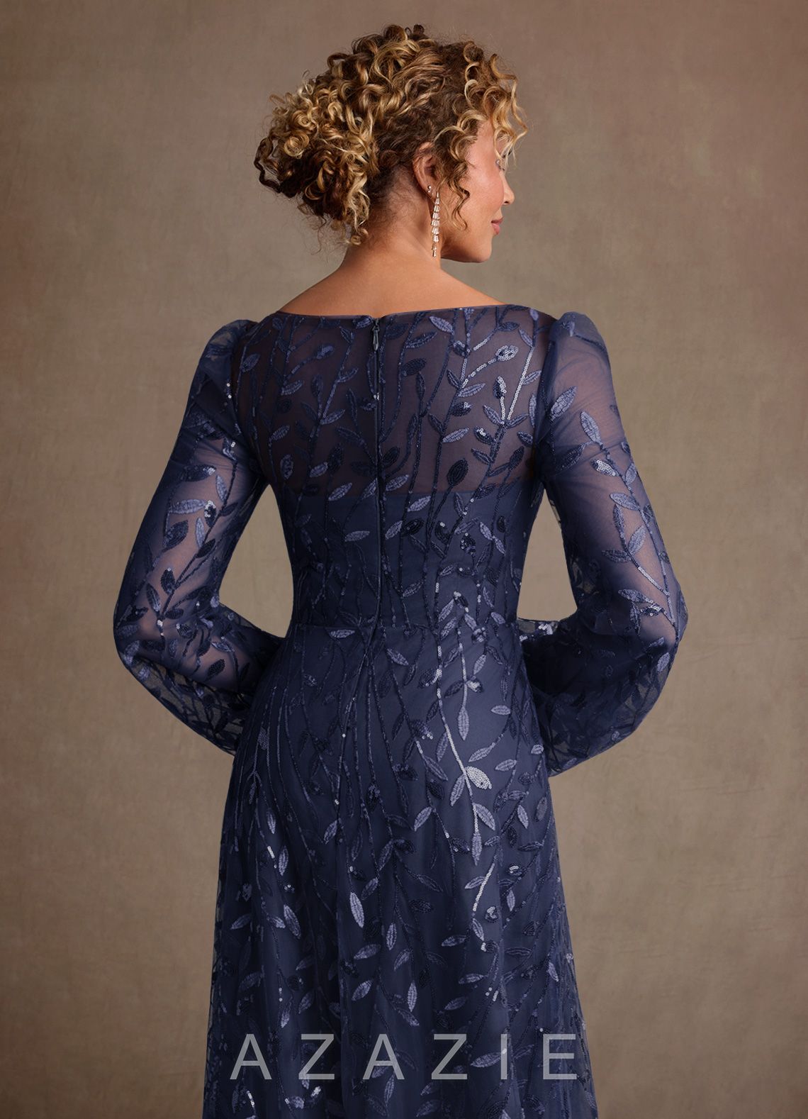 Azazie Mazie Dark Navy A-Line Lace Tulle Dress dark_navy