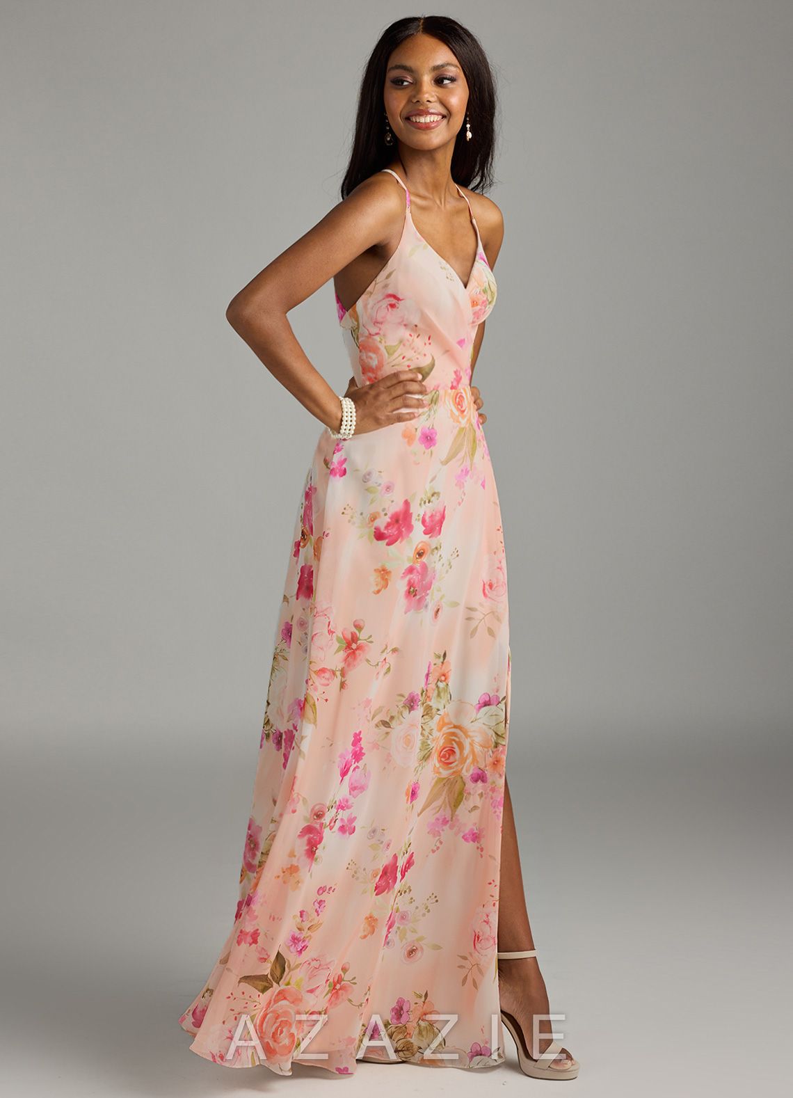 Azazie Davis Abstract Bouquet Floral A-Line V-Neck Chiffon Dress abstract_bouquet_floral