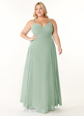 Azazie Janine Agave A-Line V-Neck Chiffon Dress agave