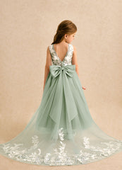 Azazie Mixie Dusty Sage Ball-Gown Lace Dress