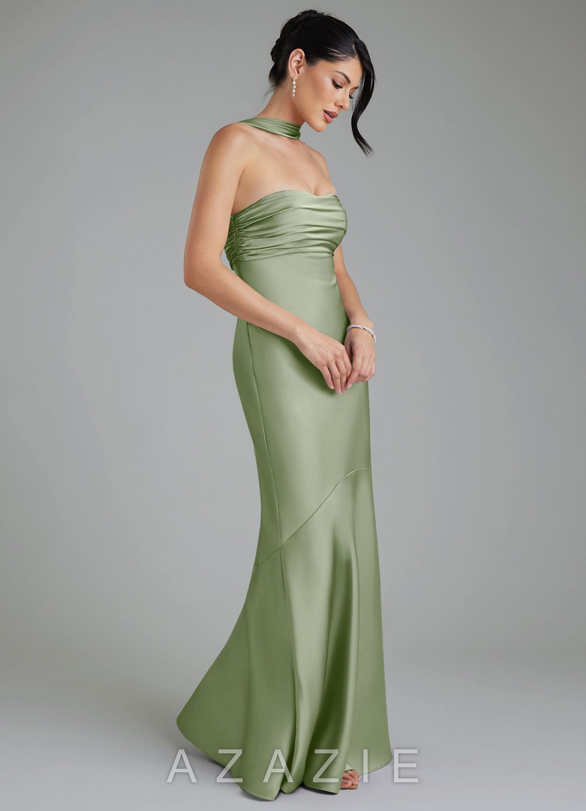 Azazie Marryn Dusty Sage Mermaid Sweetheart Neckline Stretch Satin Dress dusty_sage
