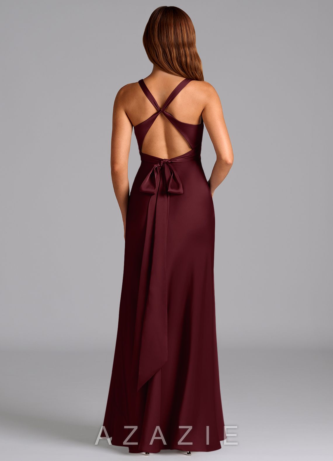 Azazie Hati Cabernet Mermaid Stretch Satin Dress cabernet