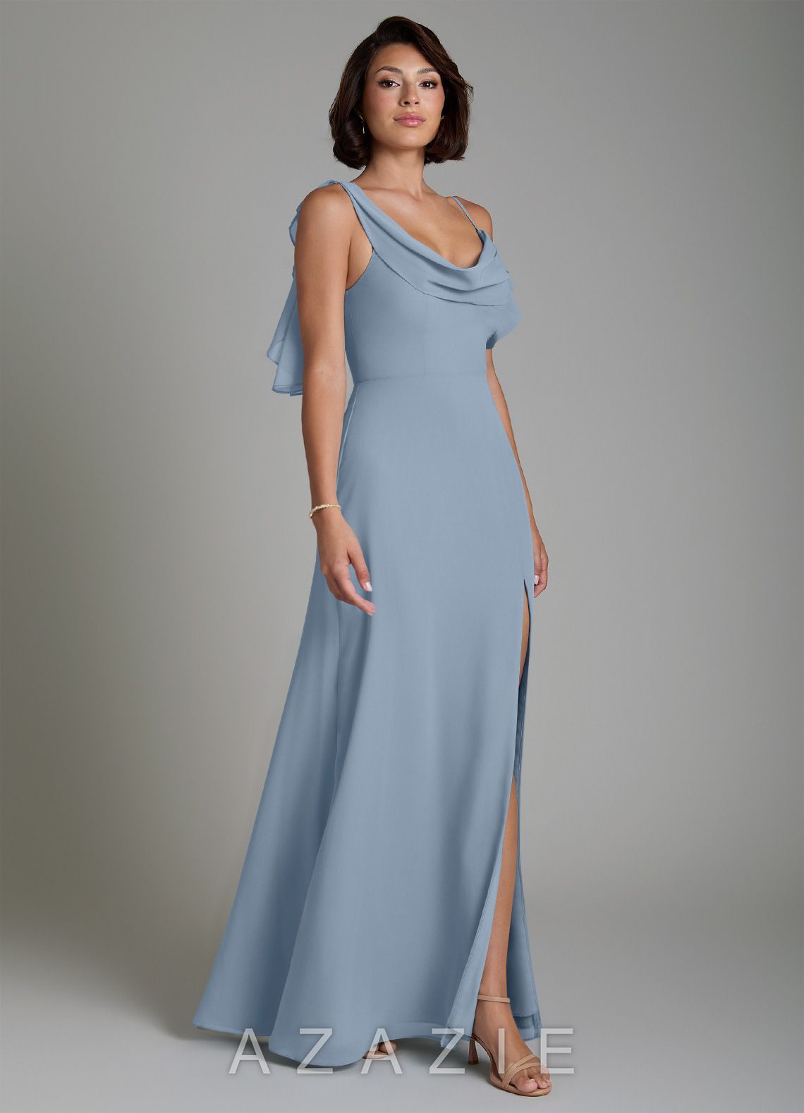 Azazie Jayden Dusty Blue A-Line Side Slit Chiffon Dress dusty_blue