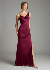 Azazie Samara Burgundy Mermaid Pleated Stretch Satin Dress burgundy