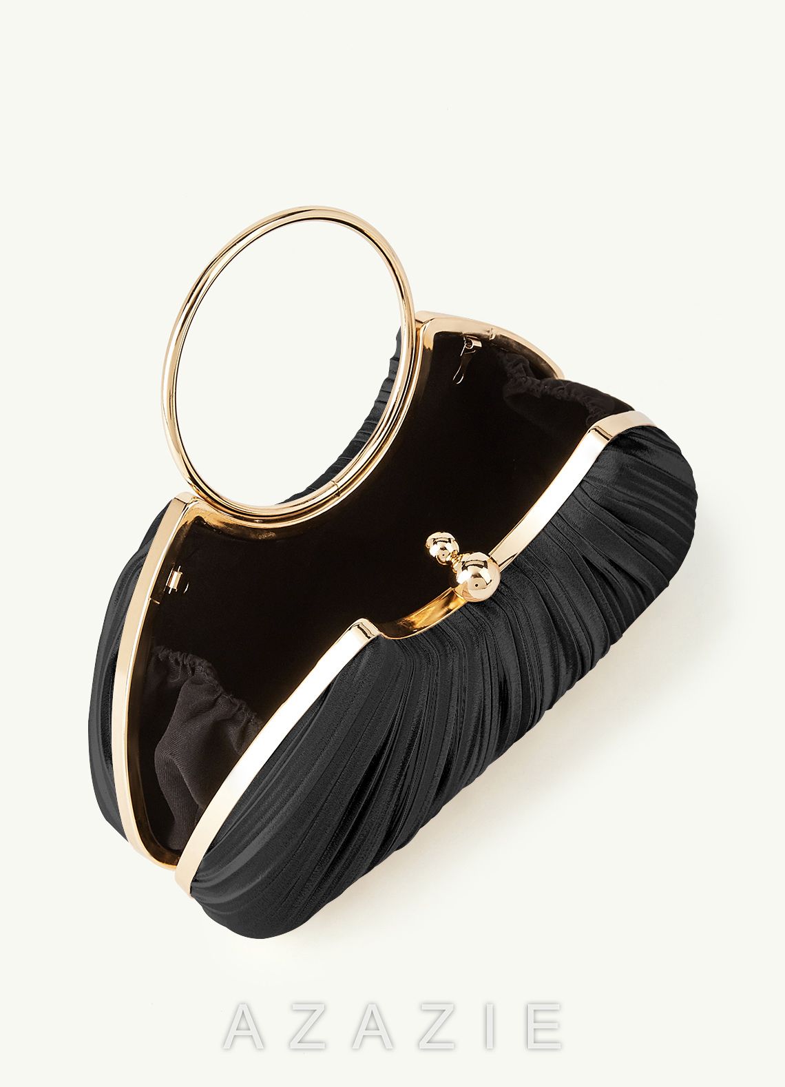 Matching Color Metallic Satin Pleated Handbag  black