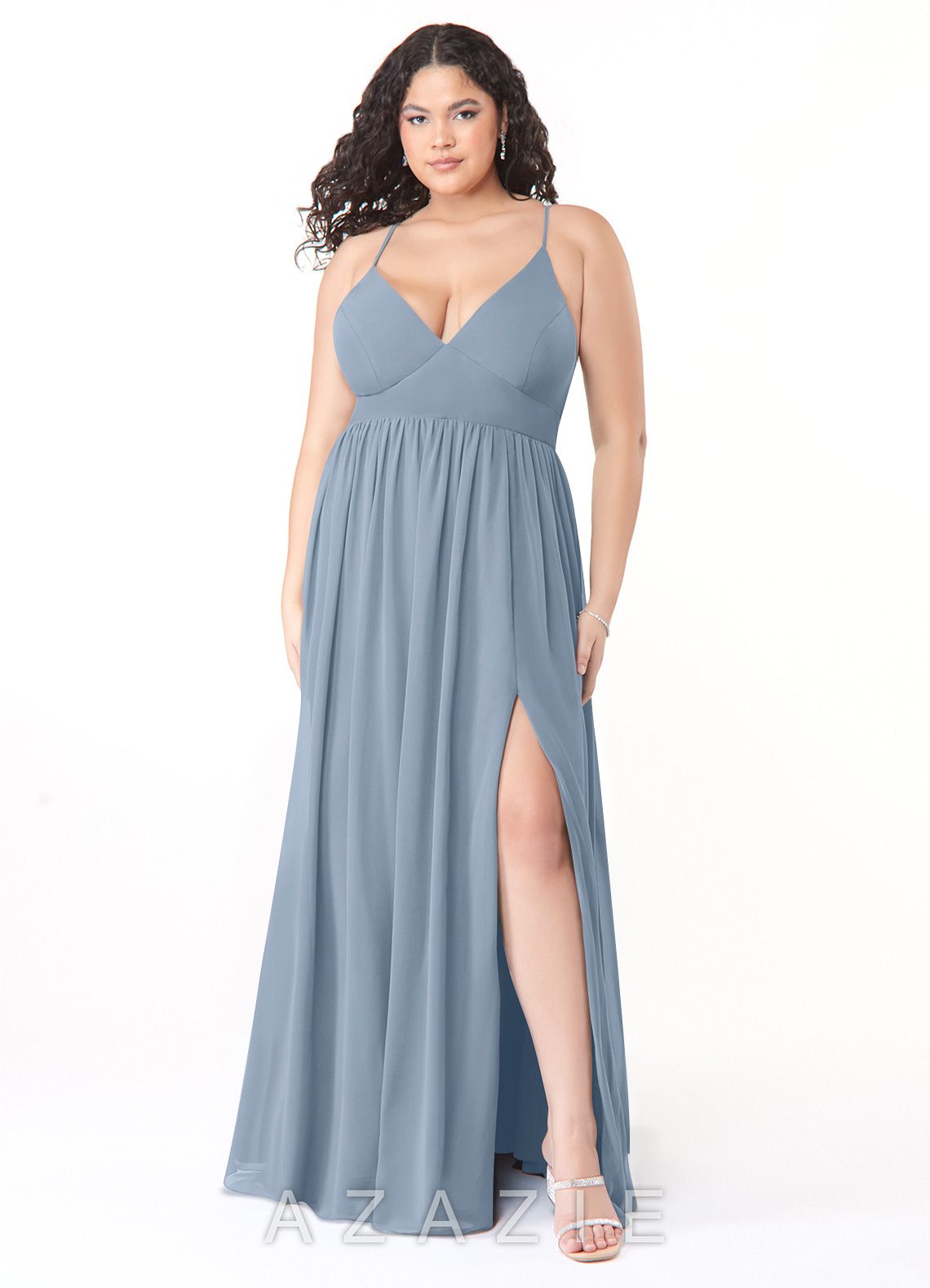 Azazie Aaida Dusty Blue A-Line Corset Chiffon Dress dusty_blue