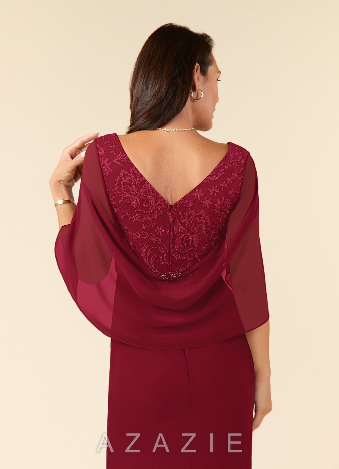 Azazie Laina Burgundy Mermaid Lace Chiffon Dress burgundy