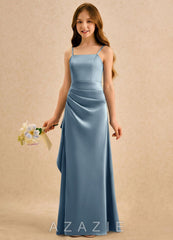 Azazie Cannoli Girls Formal Dusty Blue A-Line Pleated Stretch Satin Dress dusty_blue
