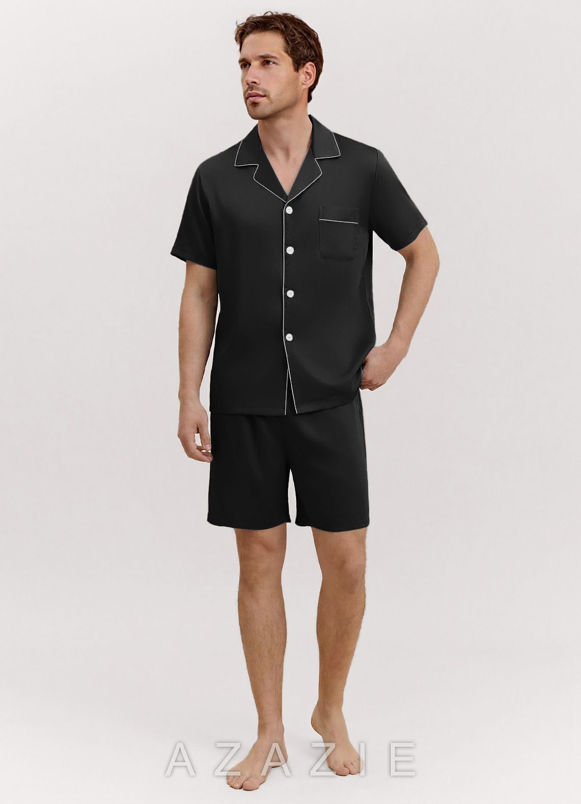 Men's Satin Short Sleeve Pajama Set  black
