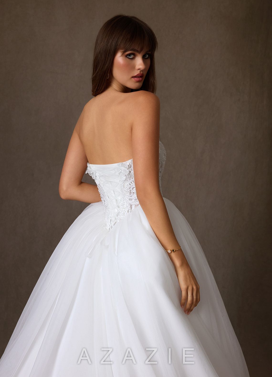 Azazie Sariyah Diamond White Ball-Gown Off the Shoulder Tulle Dress