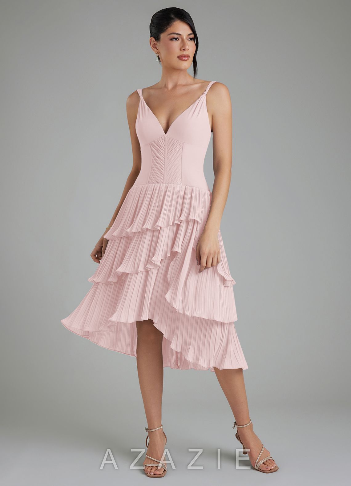 Azazie Rosa Blushing Pink A-Line Pleated Chiffon Dress blushing_pink