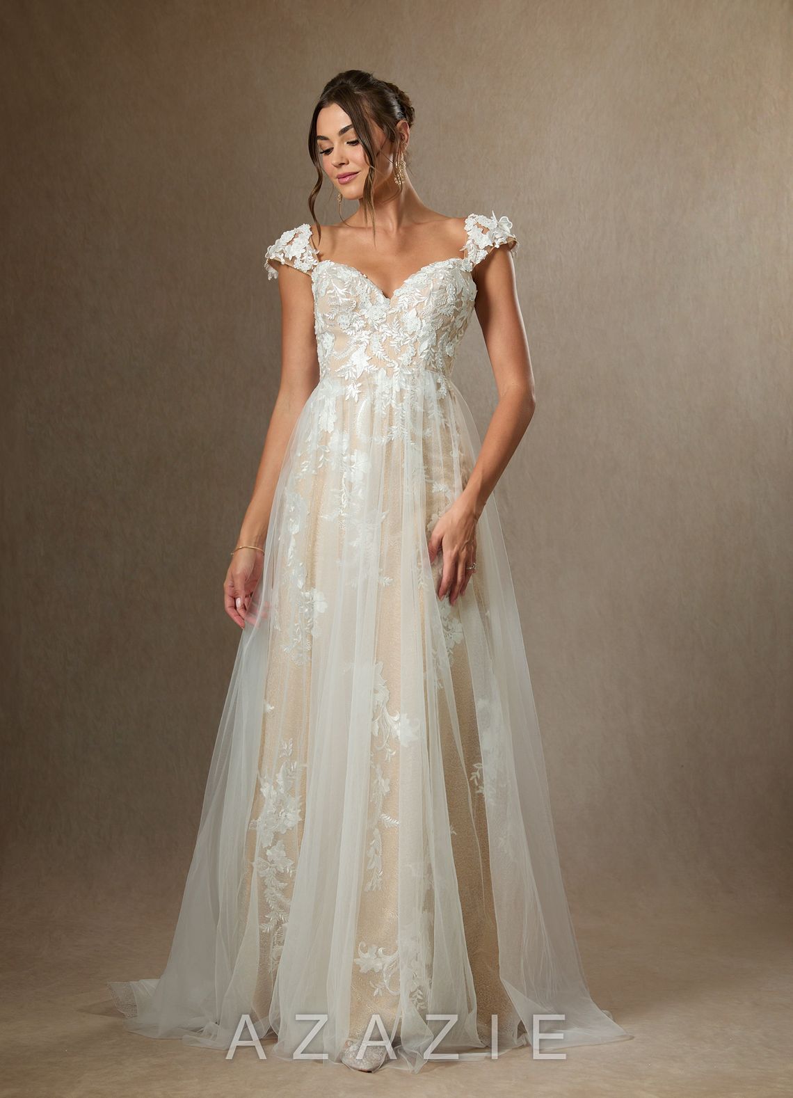 Azazie Moonstone Wedding Dress Diamond White Champagne A-Line Sweetheart Sequins