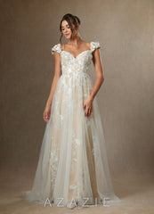 Azazie Moonstone Wedding Dress Diamond White Champagne A-Line Sweetheart Sequins