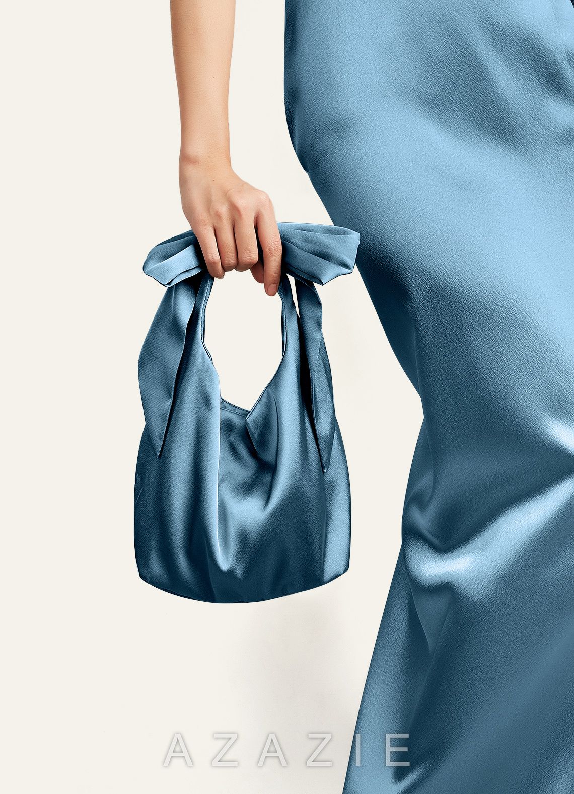Matching Color Stretch Satin Bow Handbag  steel_blue