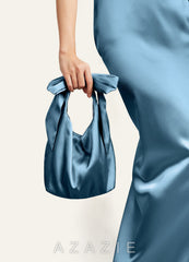 Matching Color Stretch Satin Bow Handbag  steel_blue