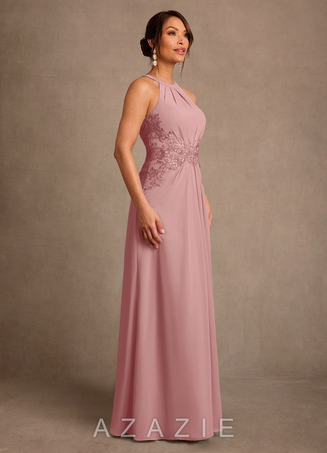 Azazie Georgie Dusty Rose A-Line Lace Chiffon Dress dusty_rose