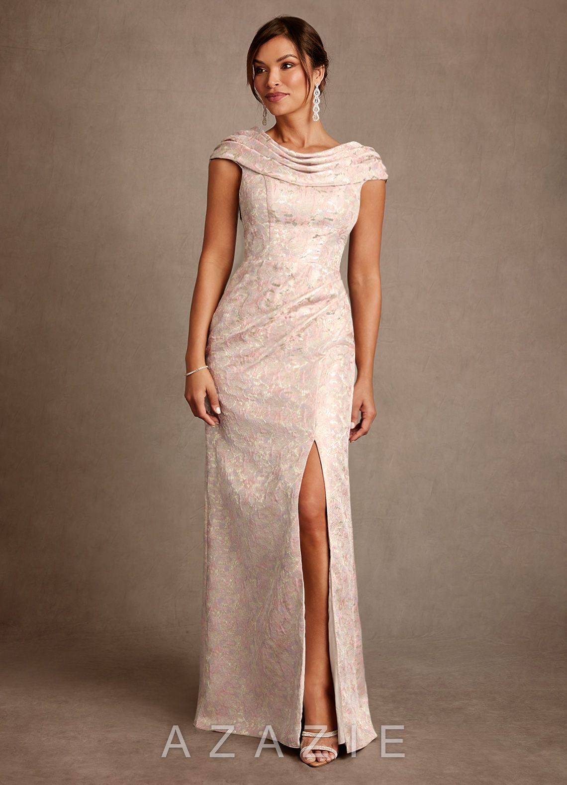 Azazie Irvine Dusty Rose A-Line Pleated Floral Jacquard Dress dusty_rose