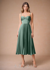 Léna {color} Pleated Midi Dress  eucalyptus