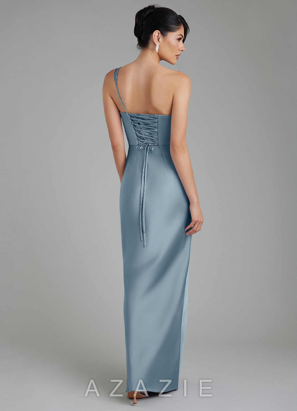 Azazie Sabrina Dusty Blue Mermaid Corset Stretch Satin Dress dusty_blue