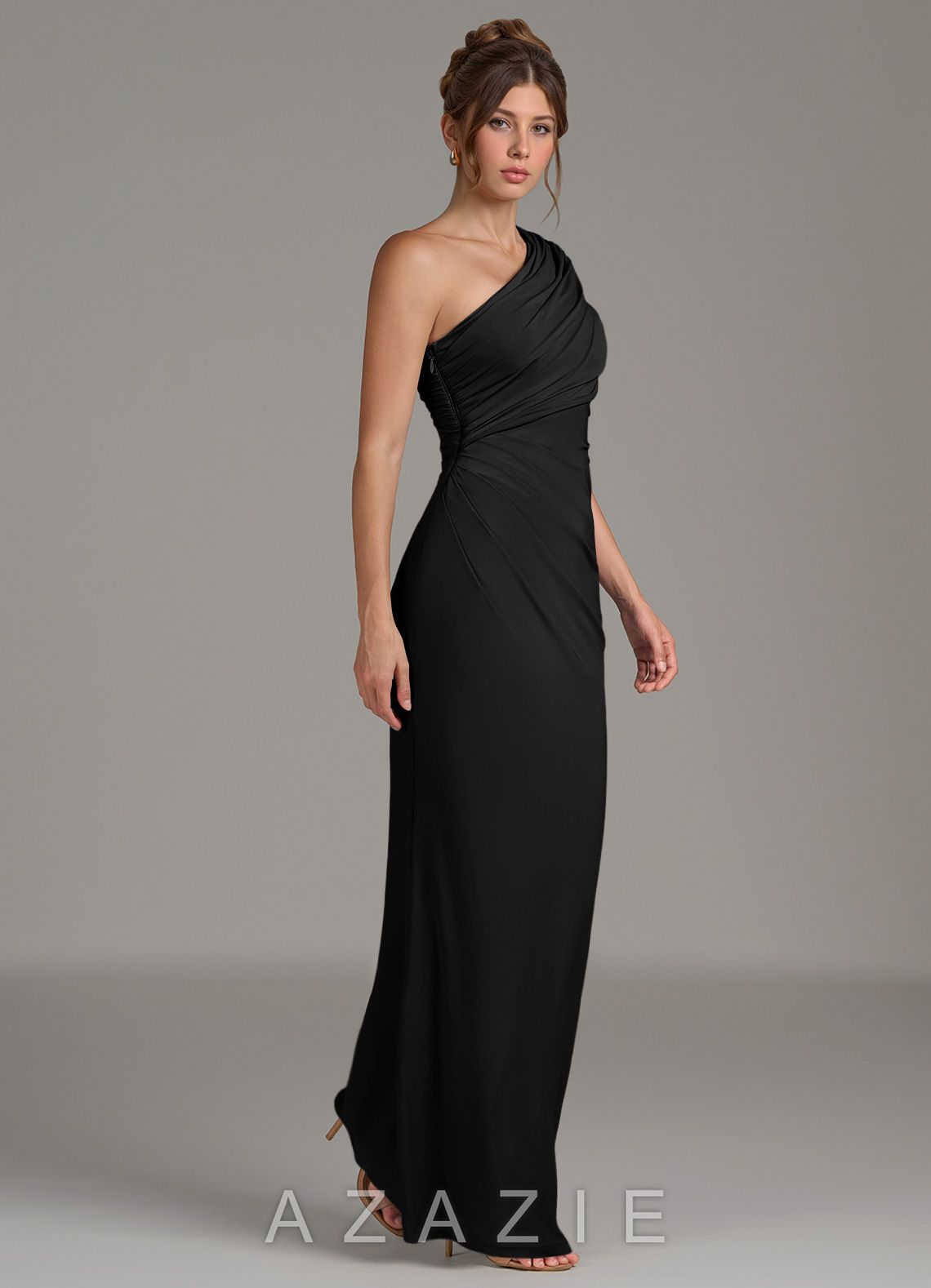 Azazie Essence Black Sheath One Shoulder Premium Stretch Jersey Dress black