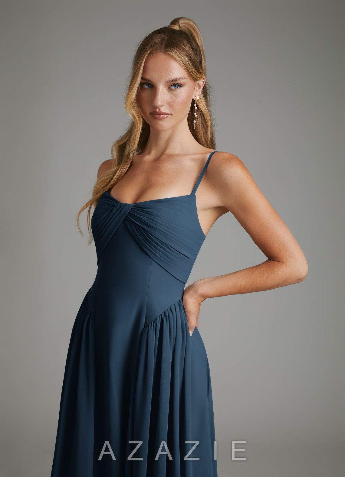 Azazie Evan Dark Navy A-Line Strapless Chiffon Dress dark_navy
