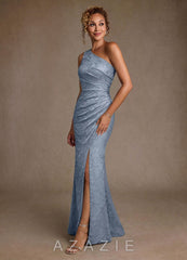 Azazie Joylin Dusty Blue Trumpet One Shoulder Floral Burnout Dress dusty_blue