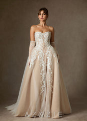 Azazie Sonnet Diamond White Champagne Ball-Gown Strapless Lace Dress