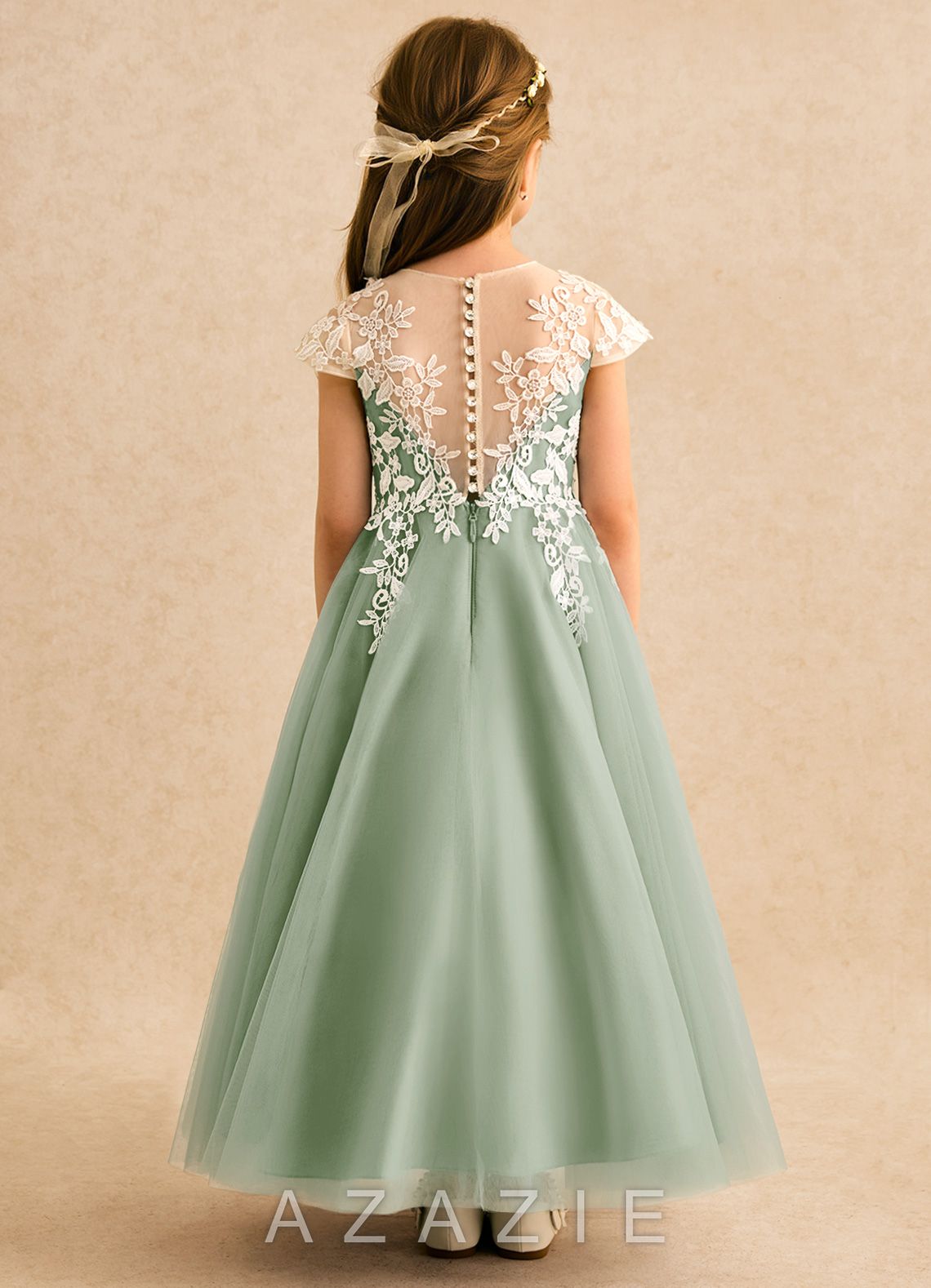 Azazie Dandelion Dusty Sage Ball-Gown Lace Dress dusty_sage