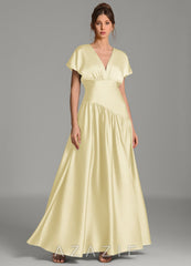 Azazie Alysse Lemon Sorbet A-Line Stretch Satin Dress