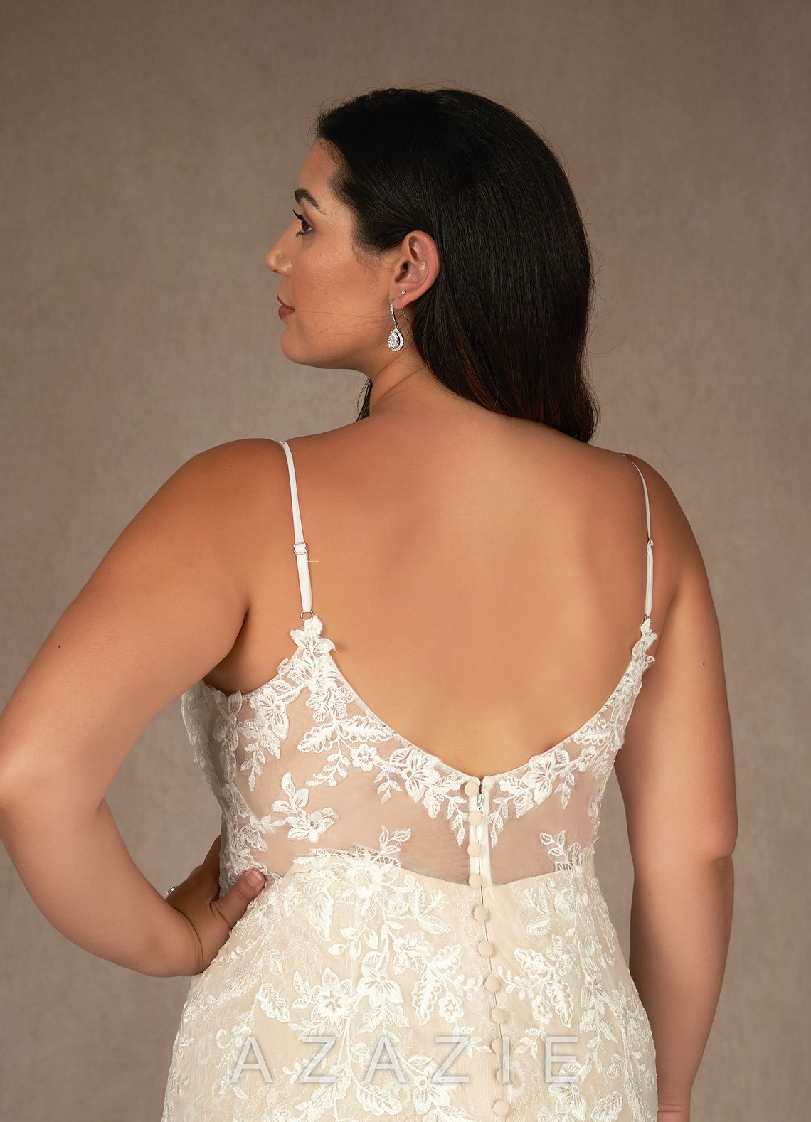 Azazie Leonie Wedding Dress Diamond White Mermaid V-Neck Sequins Tulle Dress diamond_white