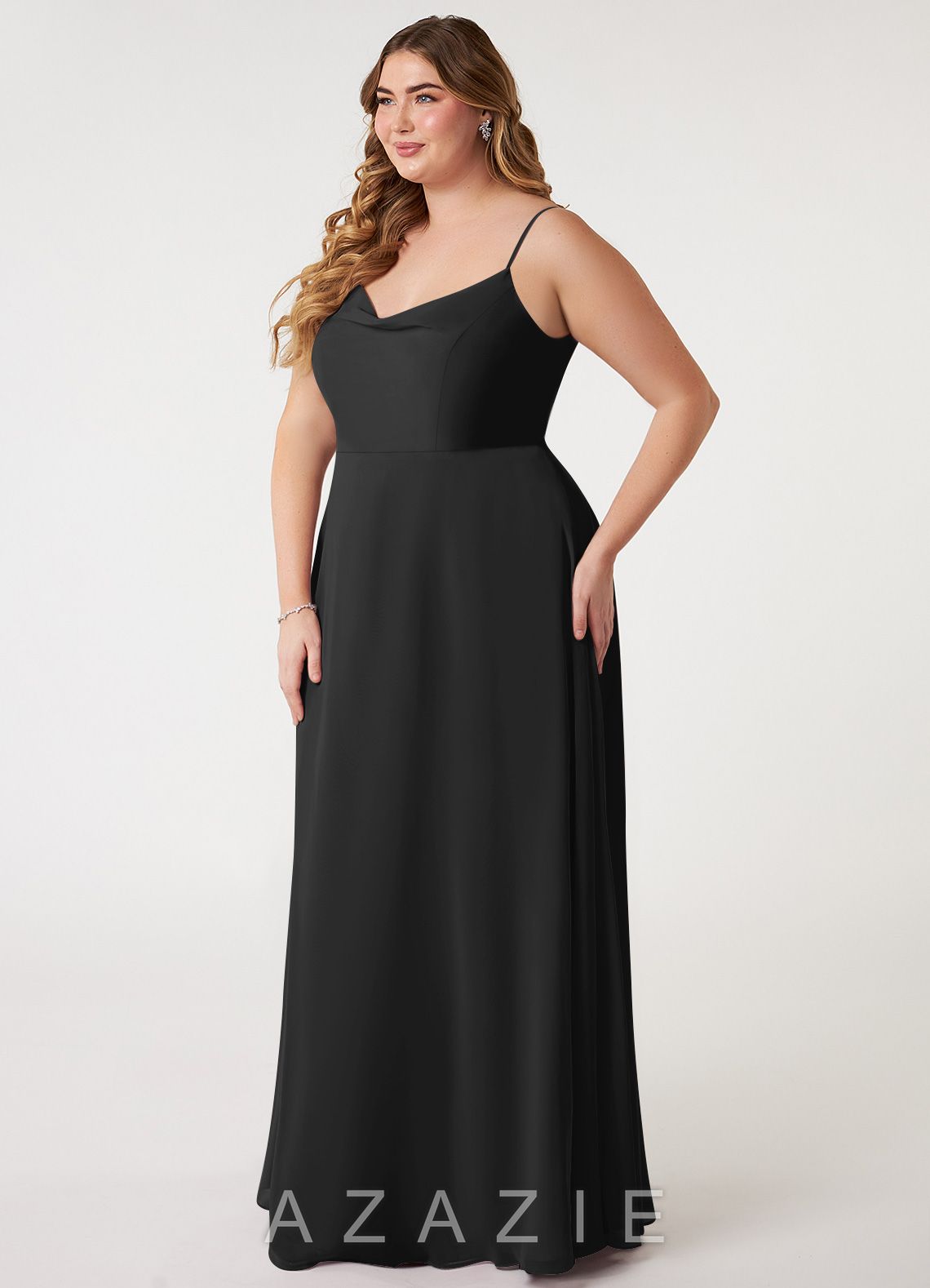 Azazie Daenerys Black A-Line Cowl Chiffon Dress black