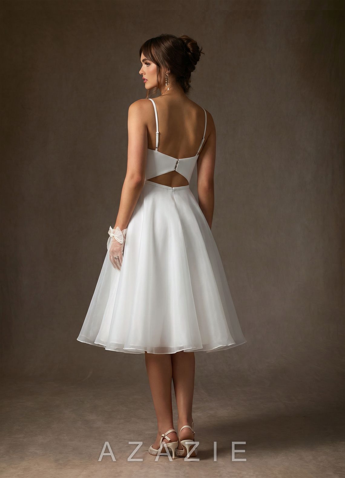 Azazie Ardea Wedding Dress Diamond White A-Line V-Neck Pleated Stretch Crepe Dress diamond_white