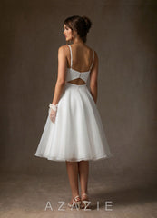 Azazie Ardea Wedding Dress Diamond White A-Line V-Neck Pleated Stretch Crepe Dress diamond_white