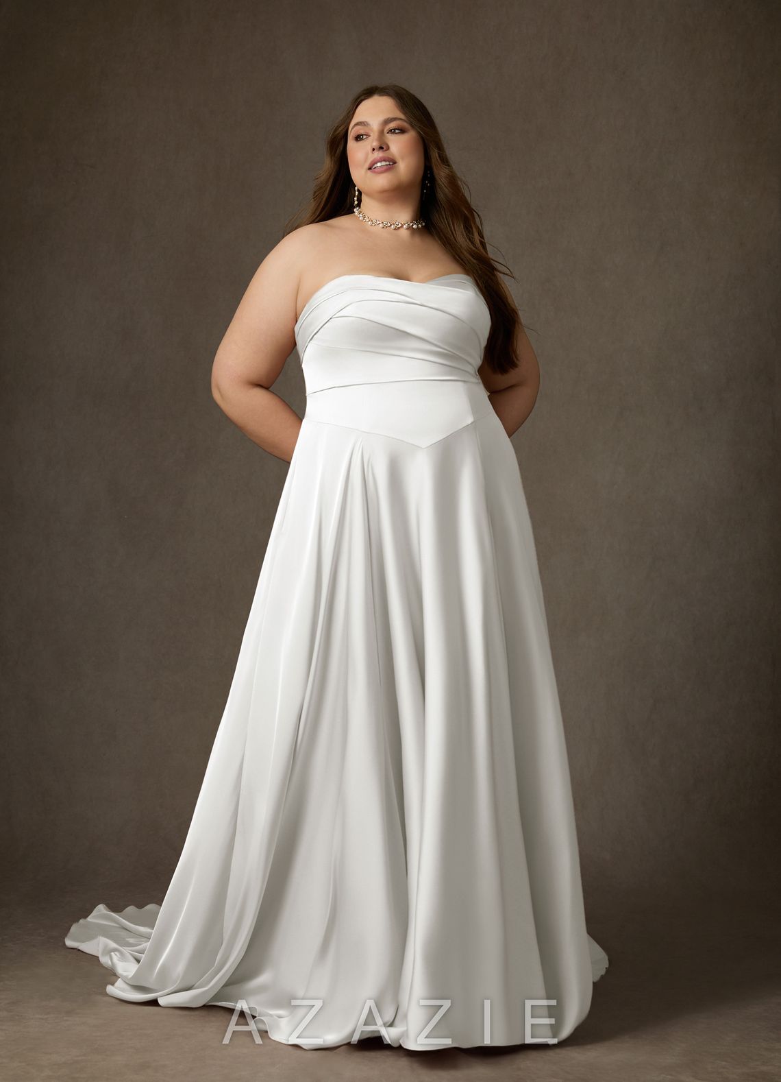 Azazie Alta Diamond White A-Line Strapless Stretch Satin Dress diamond_white
