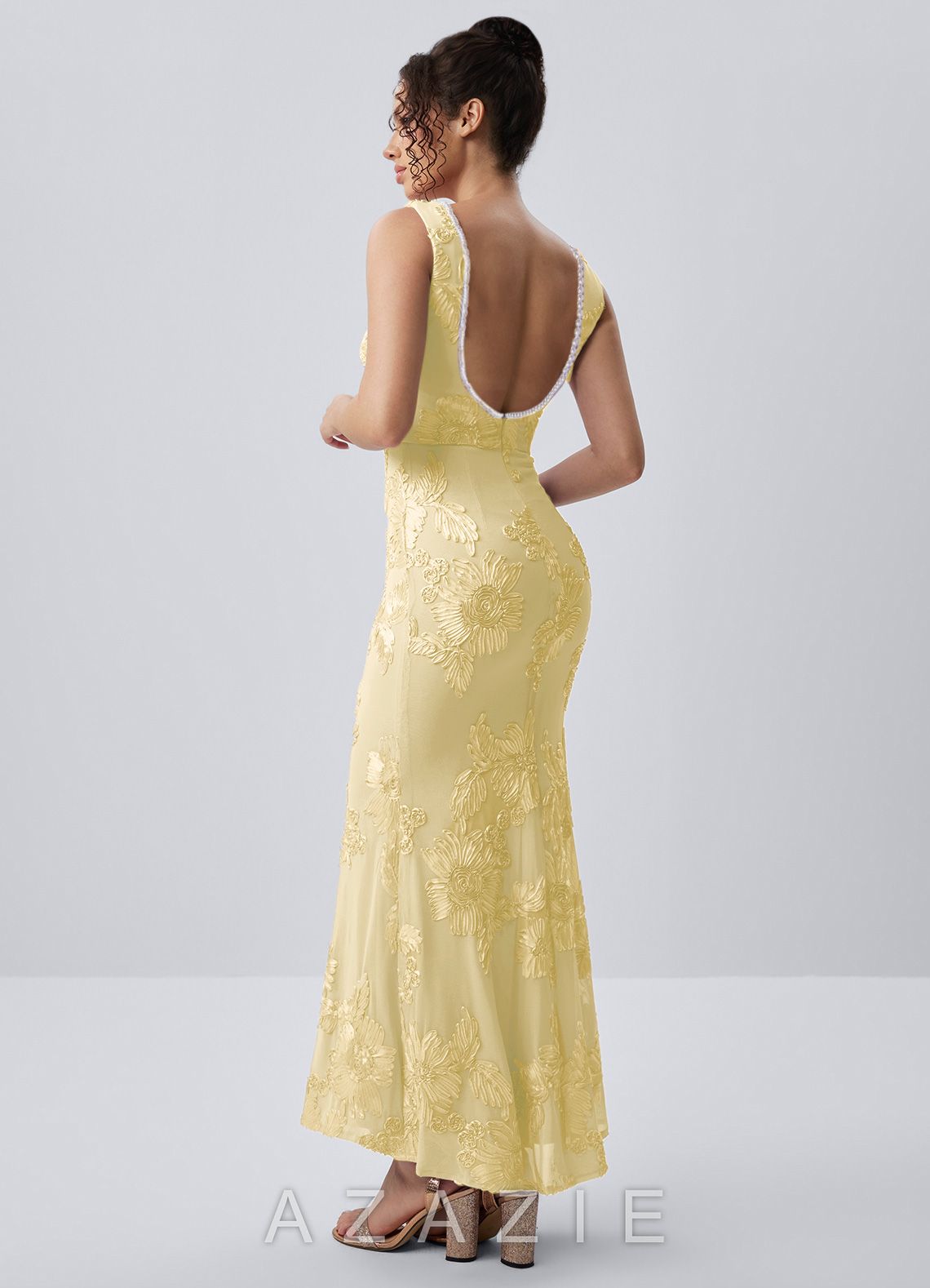 Juliette Lemon Sorbet Lace Beading Mermaid Dress