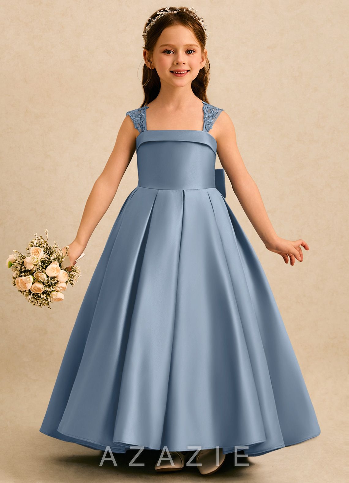 Azazie Genie Dusty Blue Ball-Gown Off the Shoulder Matte Satin Dress dusty_blue
