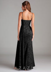 Azazie Denisa Black Sheath Pleated Floral Burnout Dress black