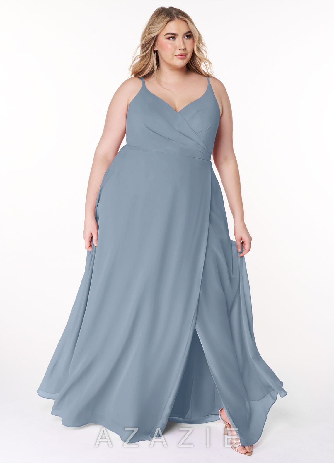Azazie Lennon Dusty Blue A-Line Lace Chiffon Dress dusty_blue