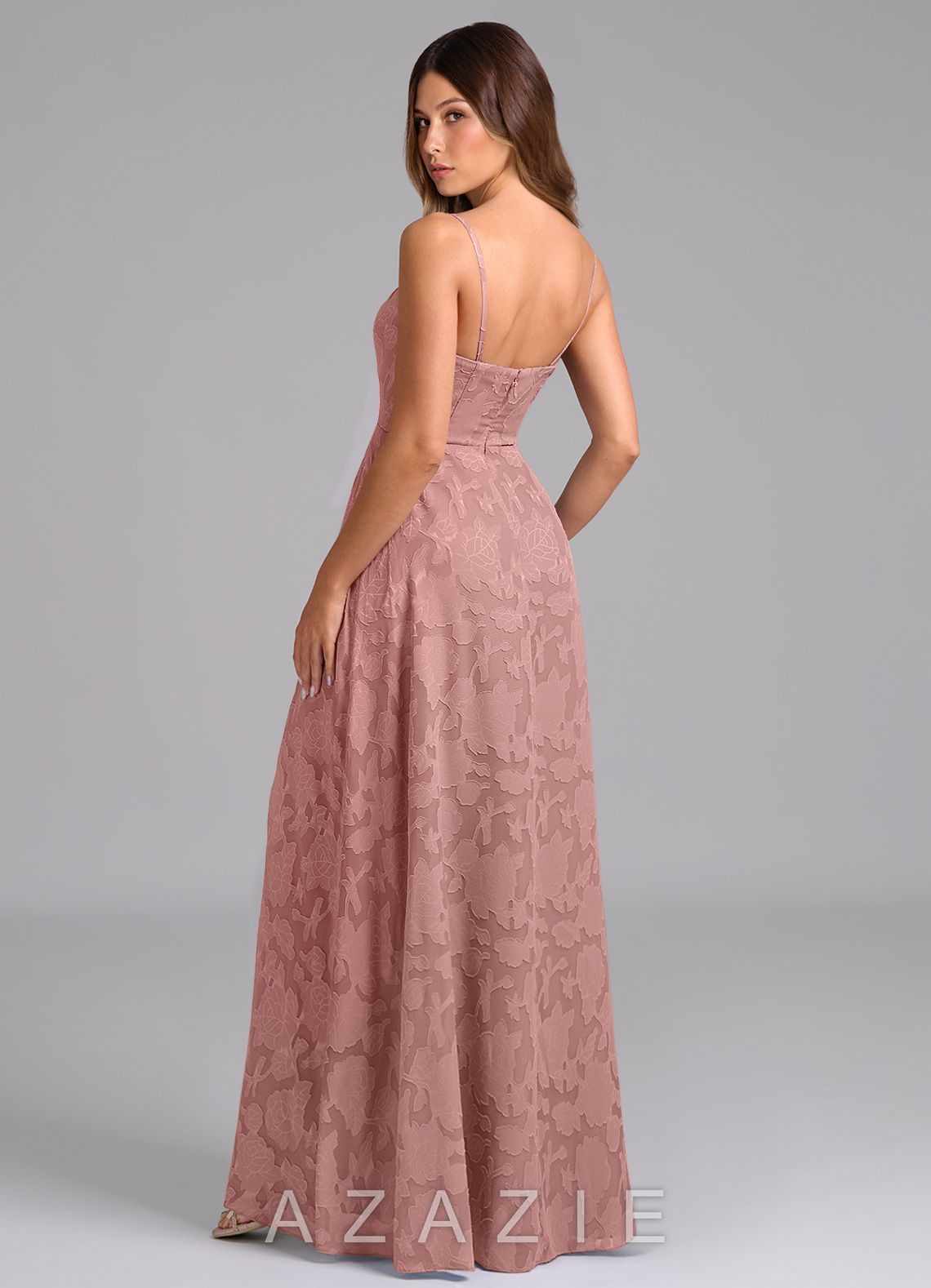 Azazie Wren Dusty Rose A-Line Strapless Floral Burnout Dress dusty_rose