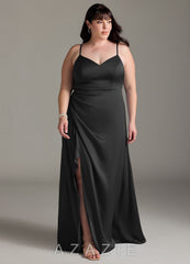 Azazie Marchella Black A-Line Corset Stretch Satin Dress black