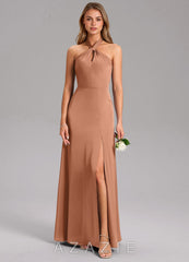 Azazie Tracie Bronzer A-Line Side Slit Stretch Satin Dress bronzer