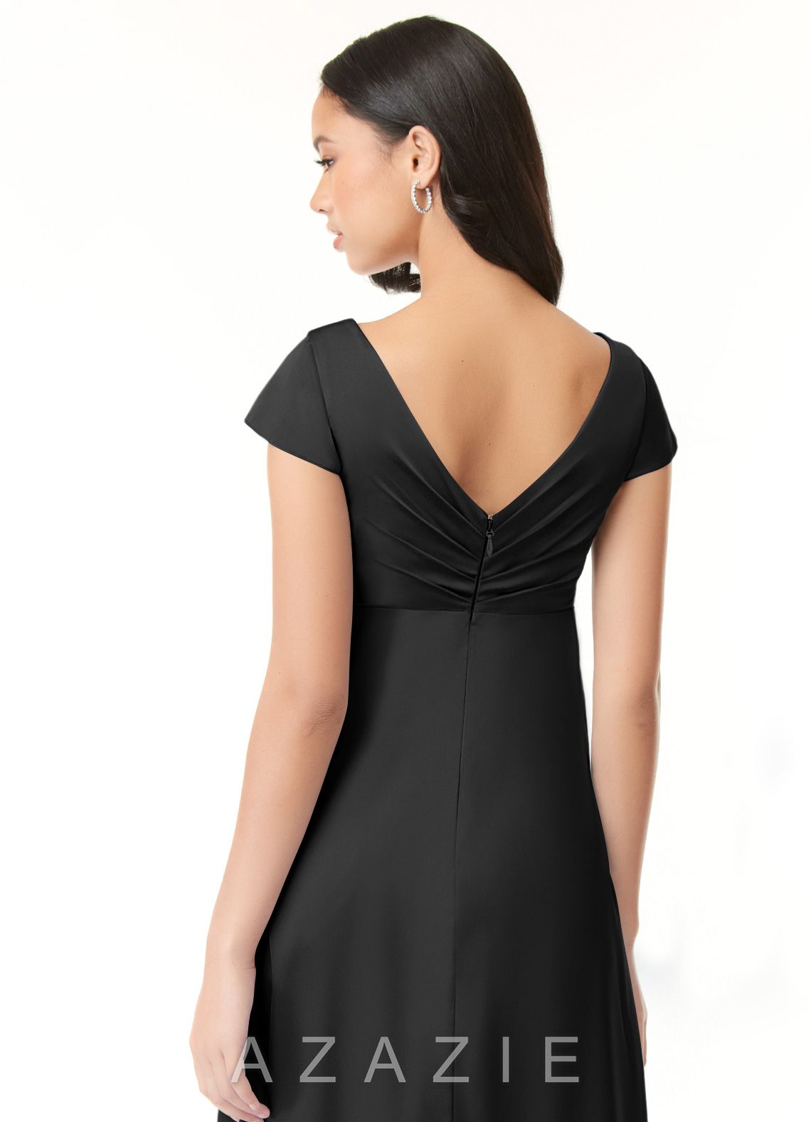 Azazie Allessia Stretch Satin Dress A-Line Pleated Stretch Satin Floor-Length Dress black