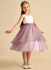 Azazie Rene Ivory Dusty Rose A-Line Bow Tulle Dress