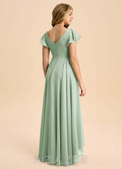 Azazie Caria Junior Agave A-Line Pleated Chiffon Dress agave