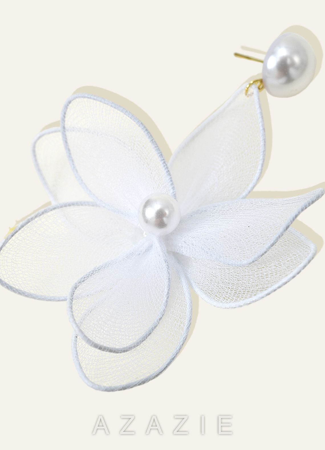Mesh Floral Pearl Drop Earrings  white